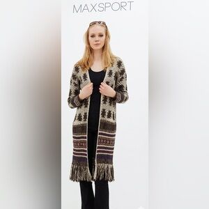 Maxsport Long Open-Front Aztec vibe Cardigan - Black & Cream